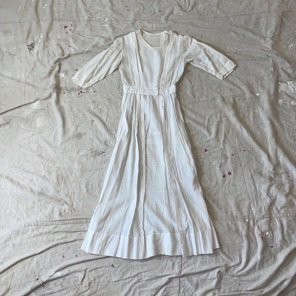 Antique 1900s Edwardian White Cotton Day Dress